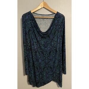 Soma Live Lounge Wear Womens Tunic Large Green Blue Paisley Rayon Stretch Artsy